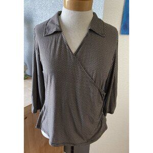 I.N. Studio Petite Women's Blouse Size PL Geometric V Neck Business Casual Stret
